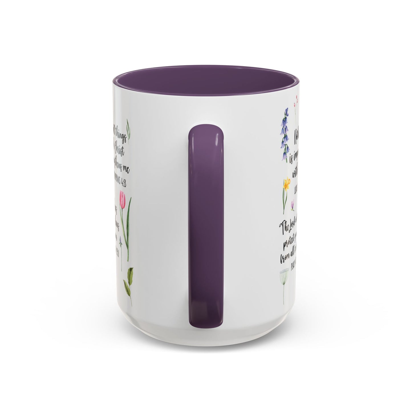 Inspirational Bible Verse Coffee Mug — Floral Scripture Quotes (11/15oz)