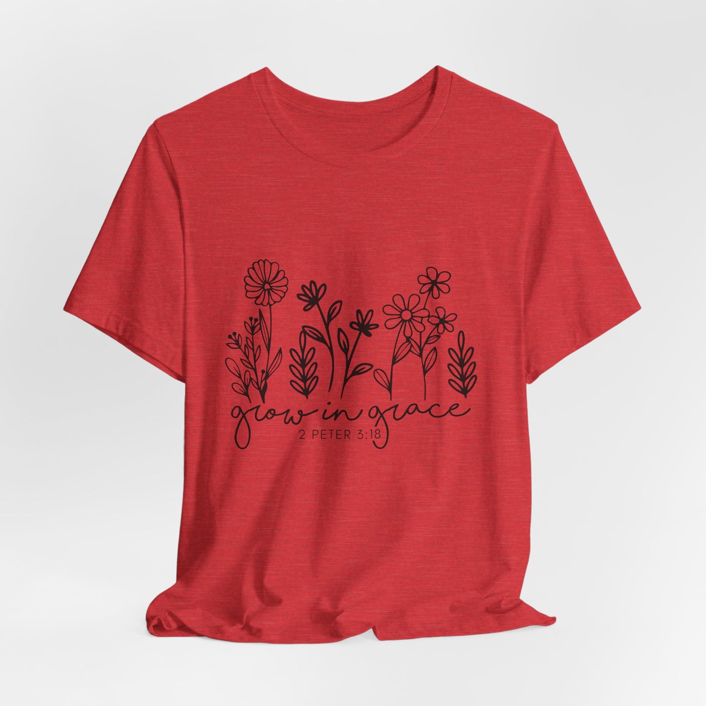 Grow in Grace Floral Tee — Christian Scripture Shirt (2 Peter 3:18)
