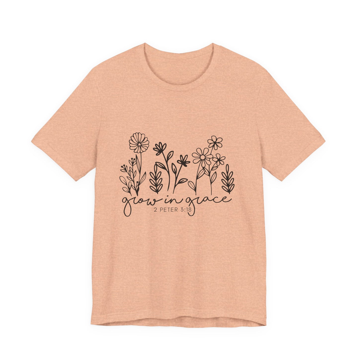 Grow in Grace Floral Tee — Christian Scripture Shirt (2 Peter 3:18)