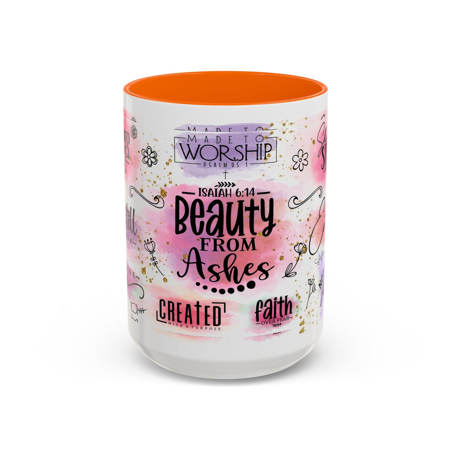 Inspirational Christian Coffee Mug — "Beauty From Ashes" Faith & Strength Accent Mug (11/15oz)