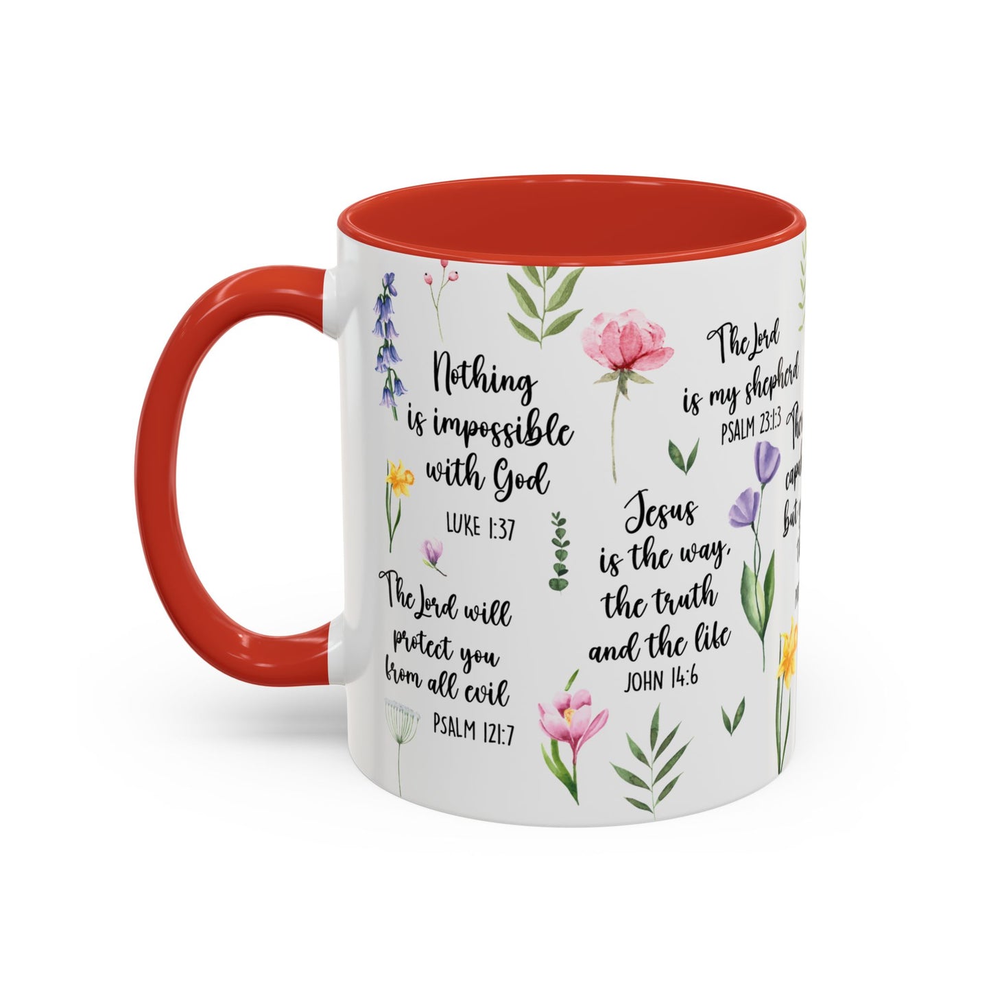 Inspirational Bible Verse Coffee Mug — Floral Scripture Quotes (11/15oz)