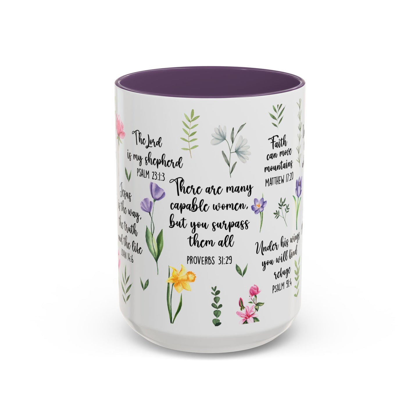 Inspirational Bible Verse Coffee Mug — Floral Scripture Quotes (11/15oz)