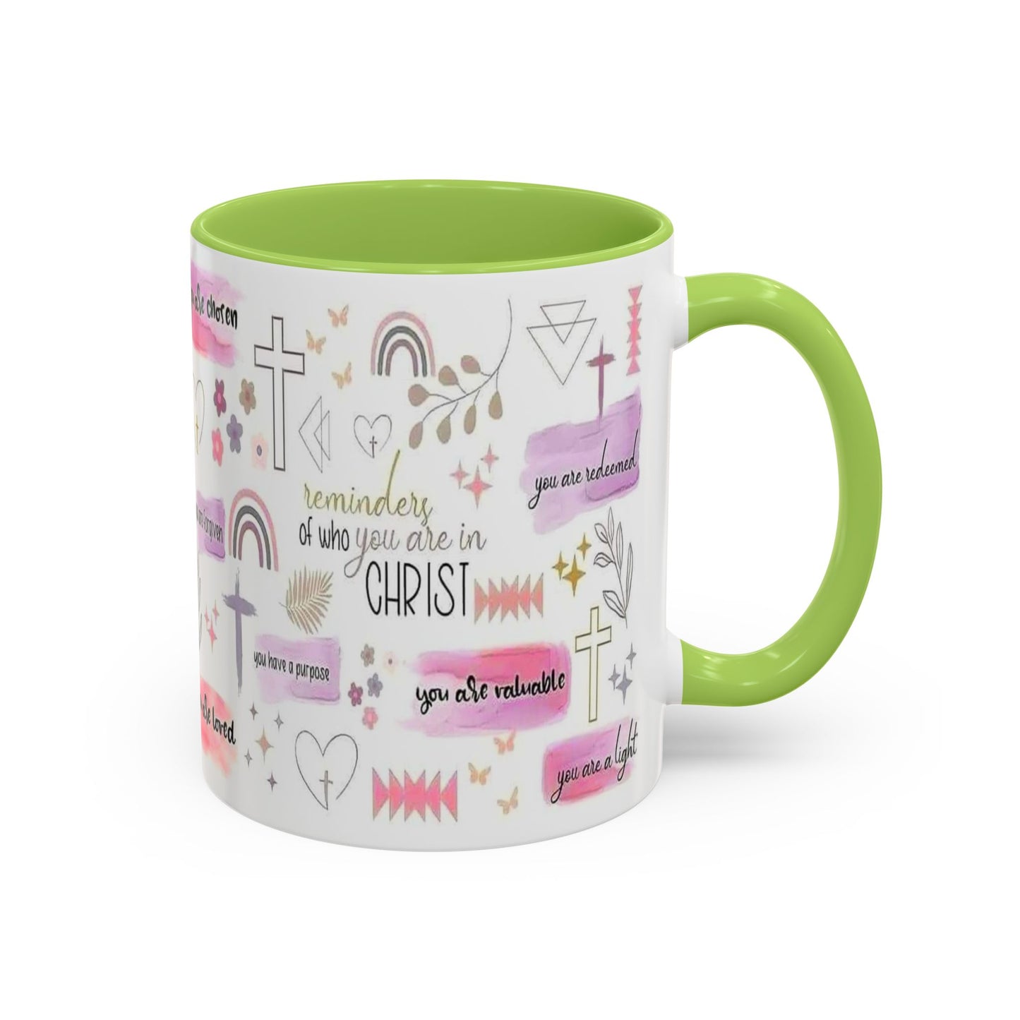 Christian Accent Coffee Mug — "Remind me who you are in Christ" Inspirational Pattern