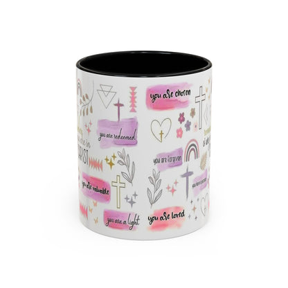 Christian Accent Coffee Mug — "Remind me who you are in Christ" Inspirational Pattern
