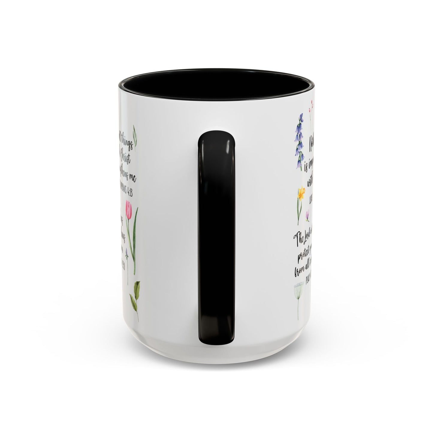 Inspirational Bible Verse Coffee Mug — Floral Scripture Quotes (11/15oz)