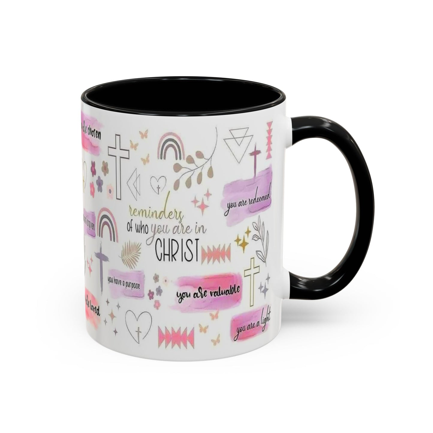 Christian Accent Coffee Mug — "Remind me who you are in Christ" Inspirational Pattern