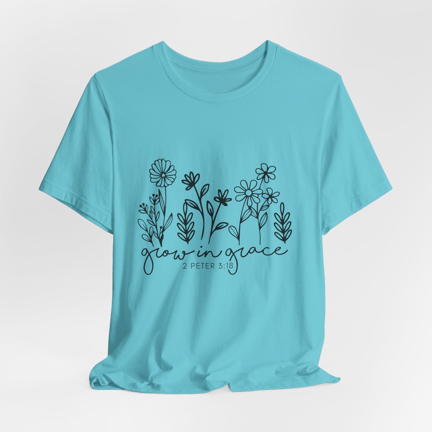 Grow in Grace Floral Tee — Christian Scripture Shirt (2 Peter 3:18)