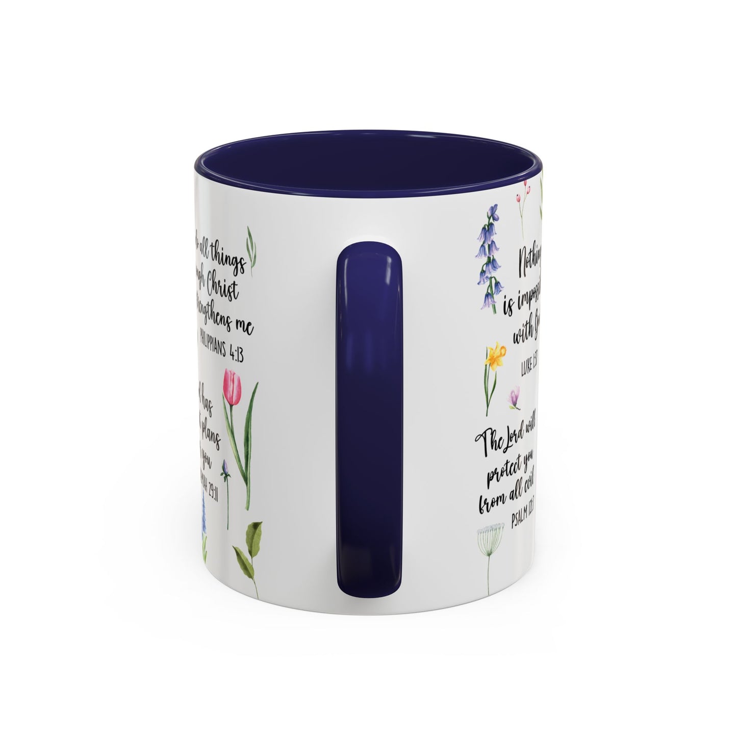 Inspirational Bible Verse Coffee Mug — Floral Scripture Quotes (11/15oz)