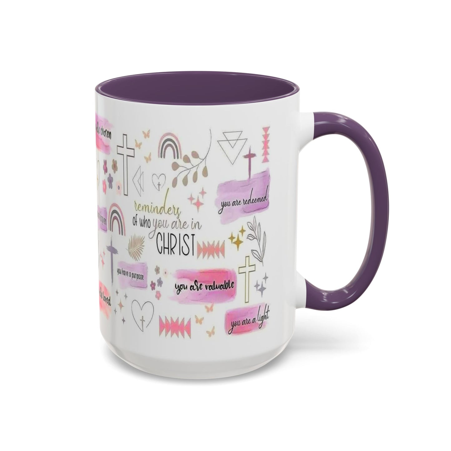 Christian Accent Coffee Mug — "Remind me who you are in Christ" Inspirational Pattern