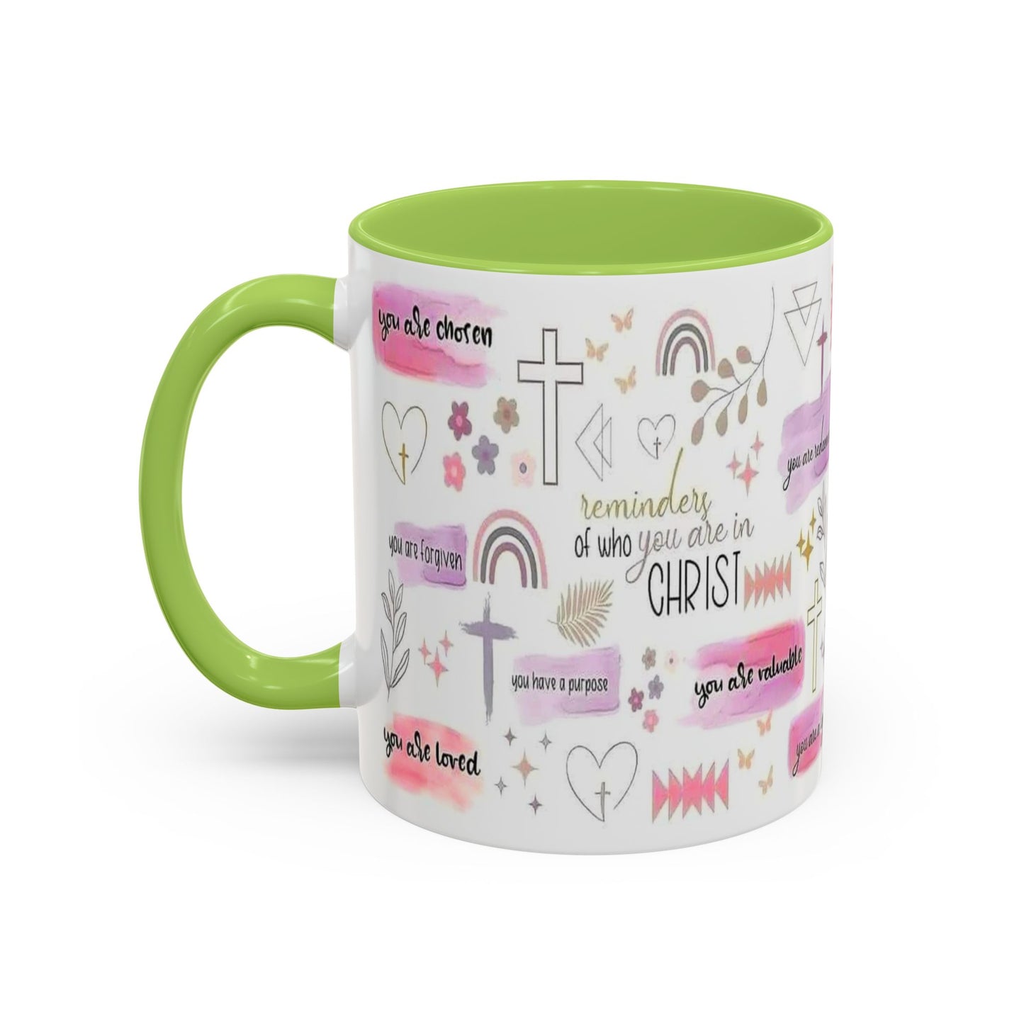 Christian Accent Coffee Mug — "Remind me who you are in Christ" Inspirational Pattern