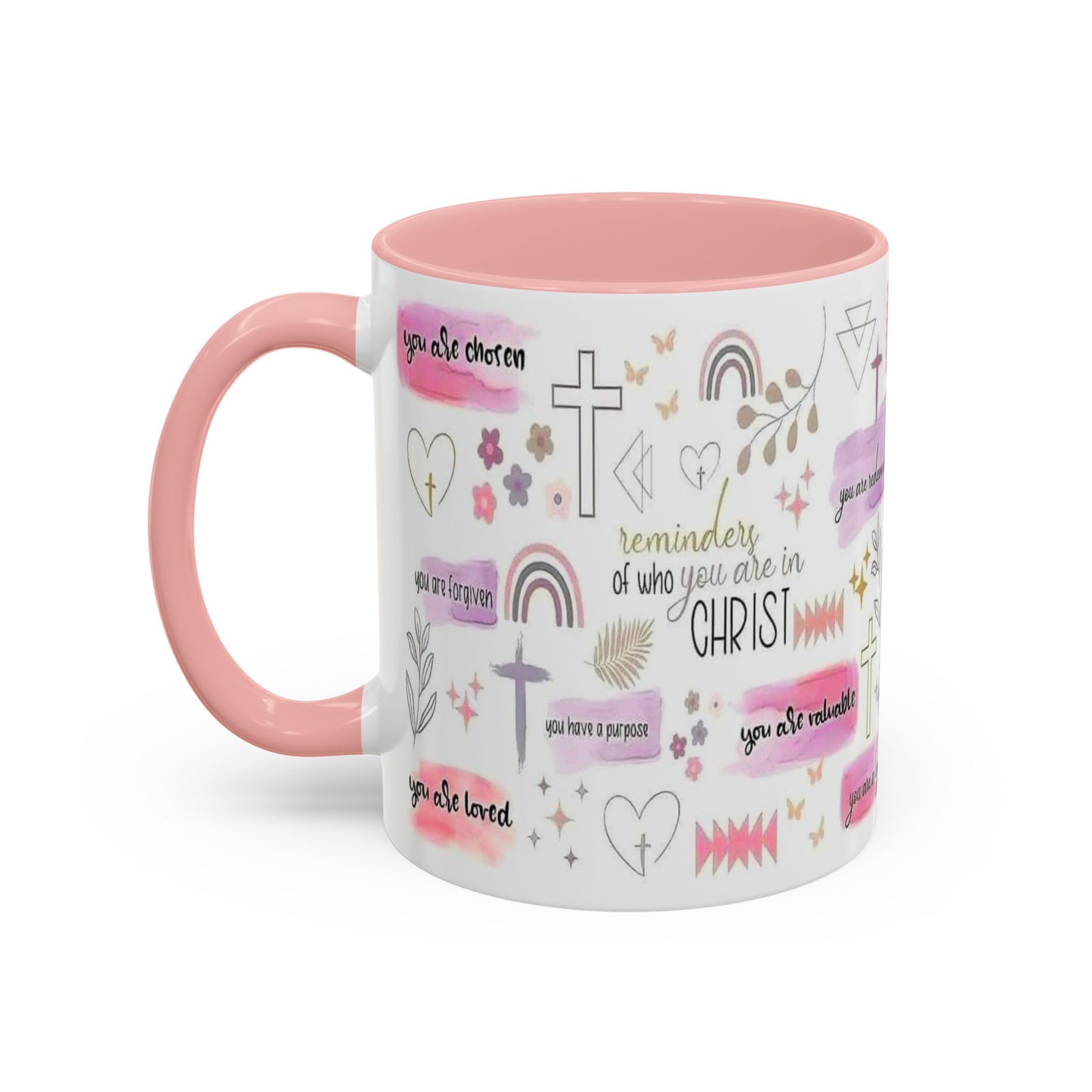 Christian Accent Coffee Mug — "Remind me who you are in Christ" Inspirational Pattern