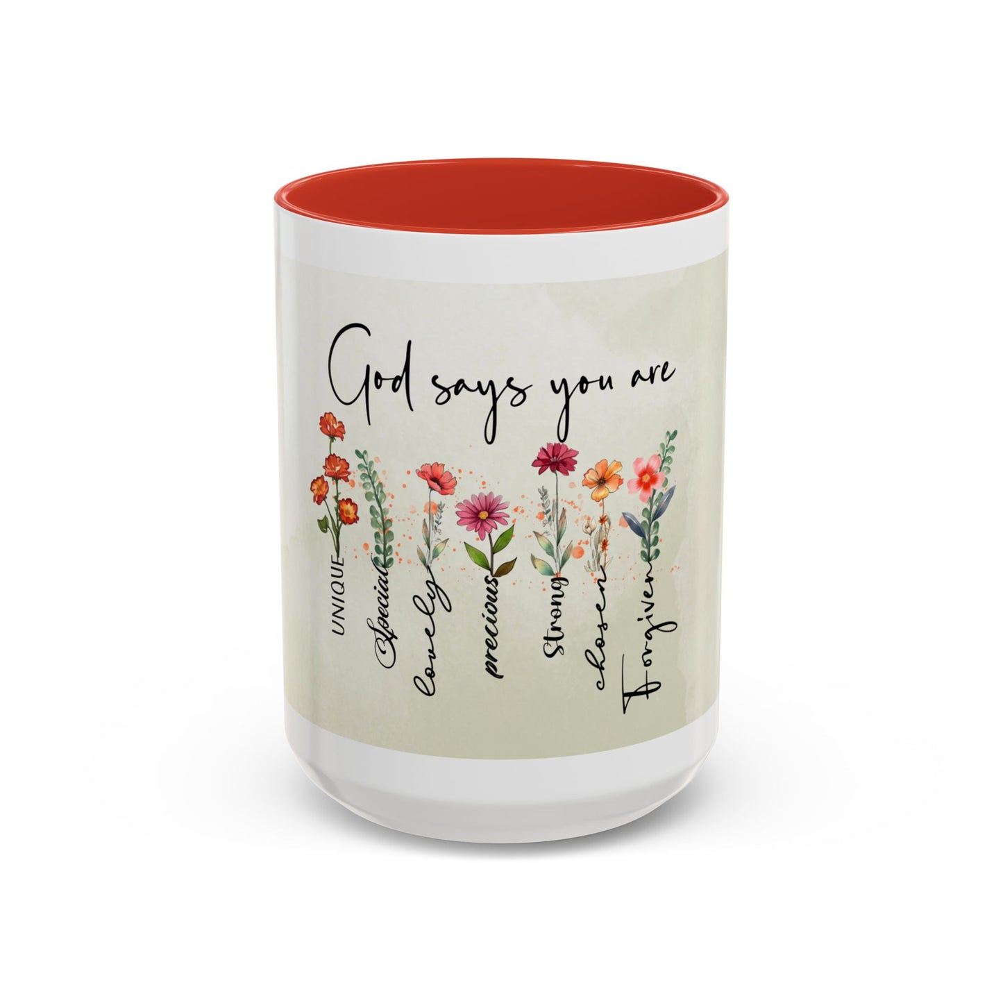 Inspirational Floral Coffee Mug — "God Says You Are" Ceramic Accent Mug (11/15 oz)