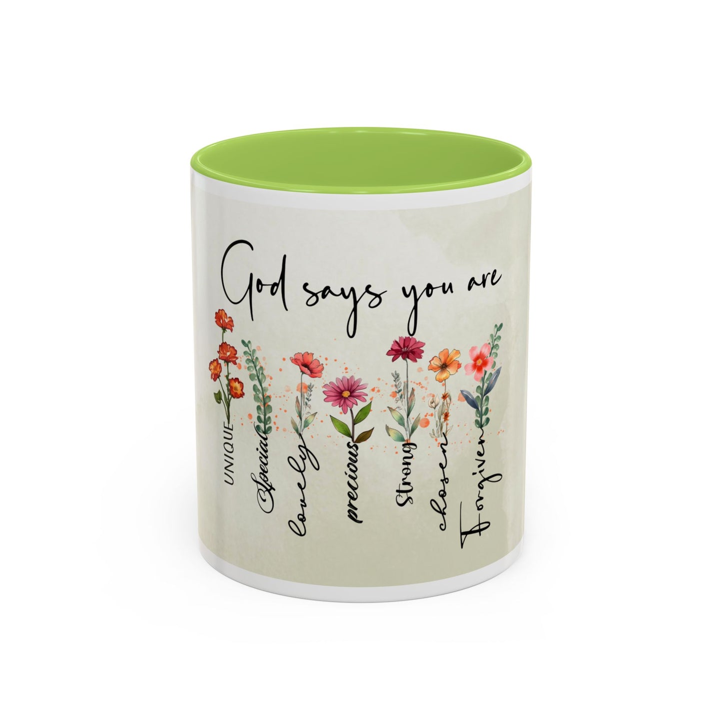 Inspirational Floral Coffee Mug — "God Says You Are" Ceramic Accent Mug (11/15 oz)