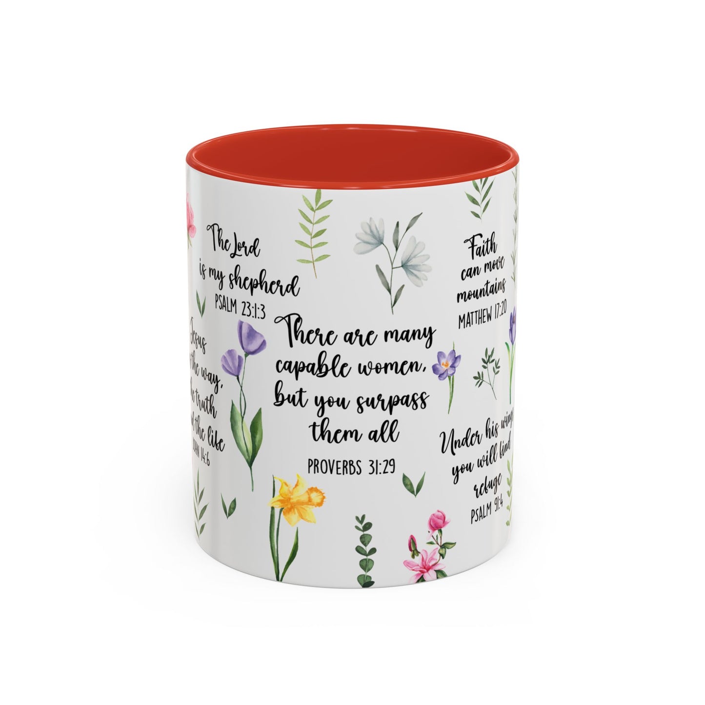 Inspirational Bible Verse Coffee Mug — Floral Scripture Quotes (11/15oz)