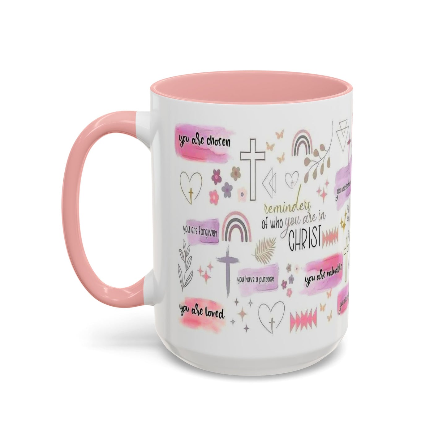 Christian Accent Coffee Mug — "Remind me who you are in Christ" Inspirational Pattern