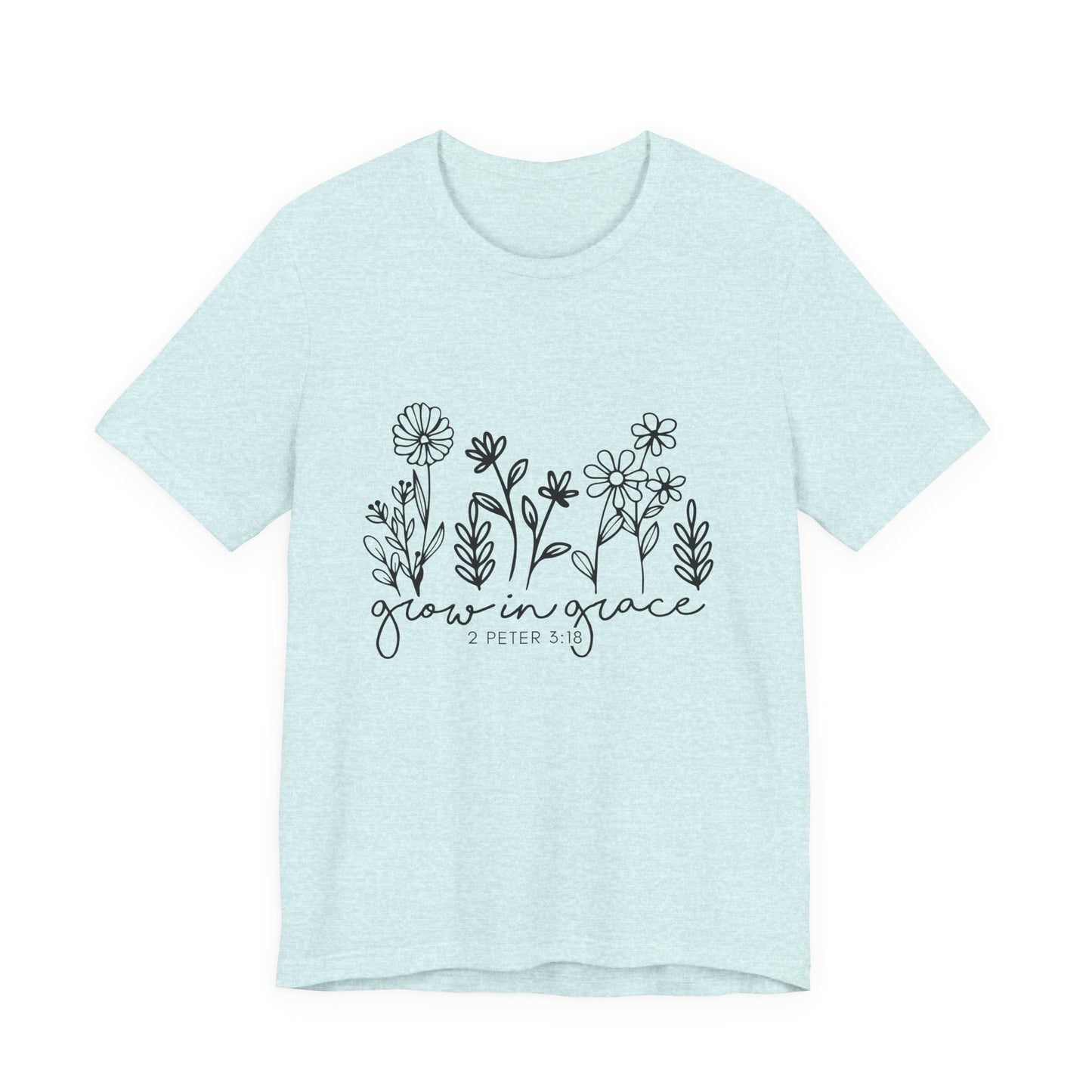 Grow in Grace Floral Tee — Christian Scripture Shirt (2 Peter 3:18)