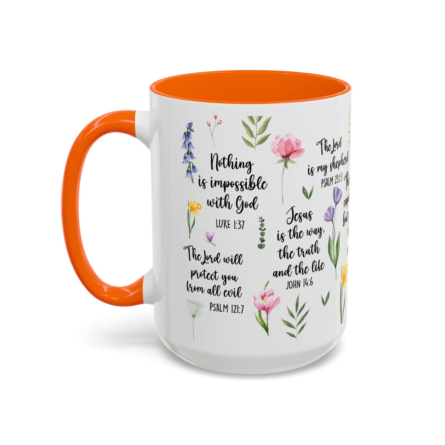 Inspirational Bible Verse Coffee Mug — Floral Scripture Quotes (11/15oz)