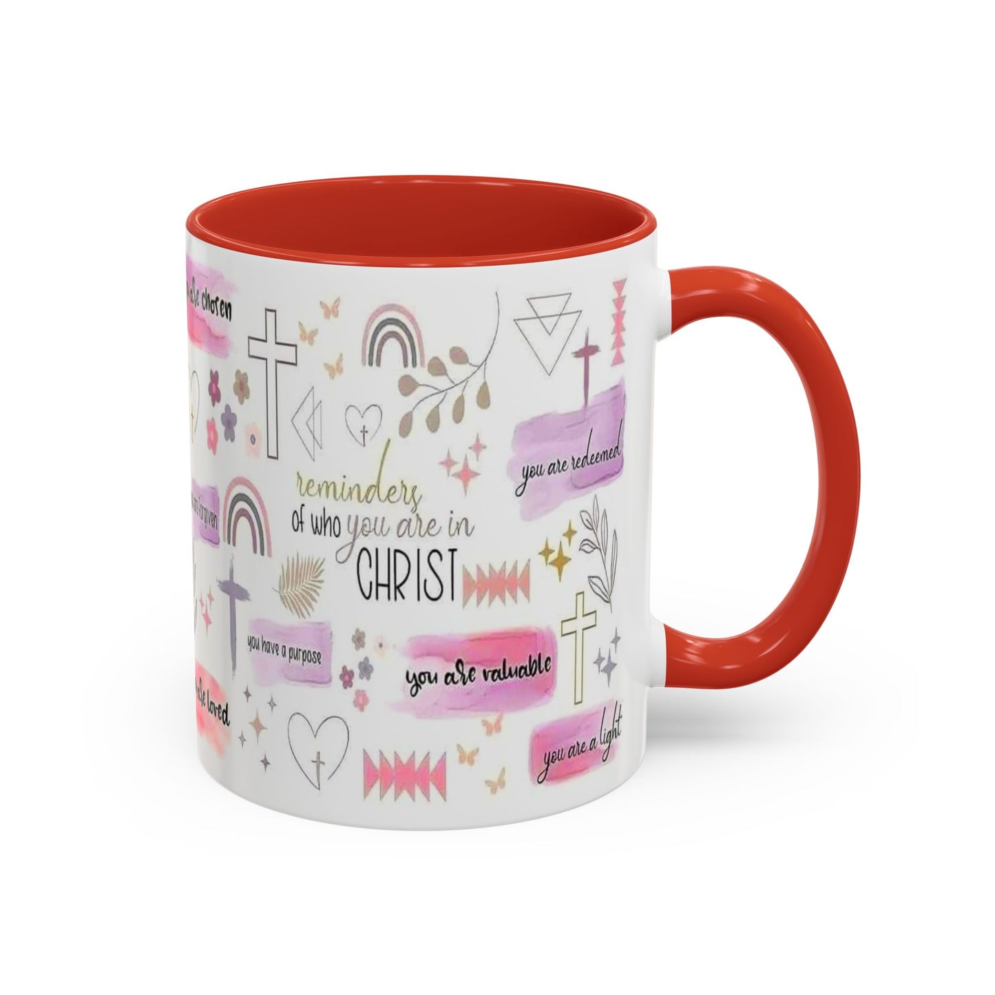 Christian Accent Coffee Mug — "Remind me who you are in Christ" Inspirational Pattern