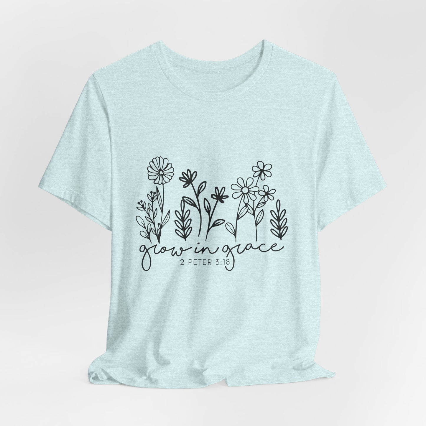 Grow in Grace Floral Tee — Christian Scripture Shirt (2 Peter 3:18)