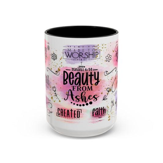Inspirational Christian Coffee Mug — "Beauty From Ashes" Faith & Strength Accent Mug (11/15oz)