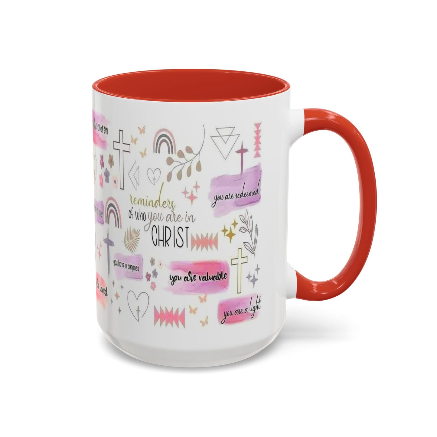 Christian Accent Coffee Mug — "Remind me who you are in Christ" Inspirational Pattern