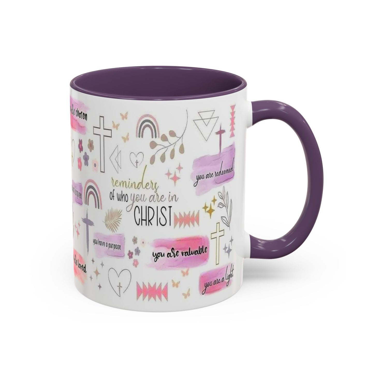 Christian Accent Coffee Mug — "Remind me who you are in Christ" Inspirational Pattern