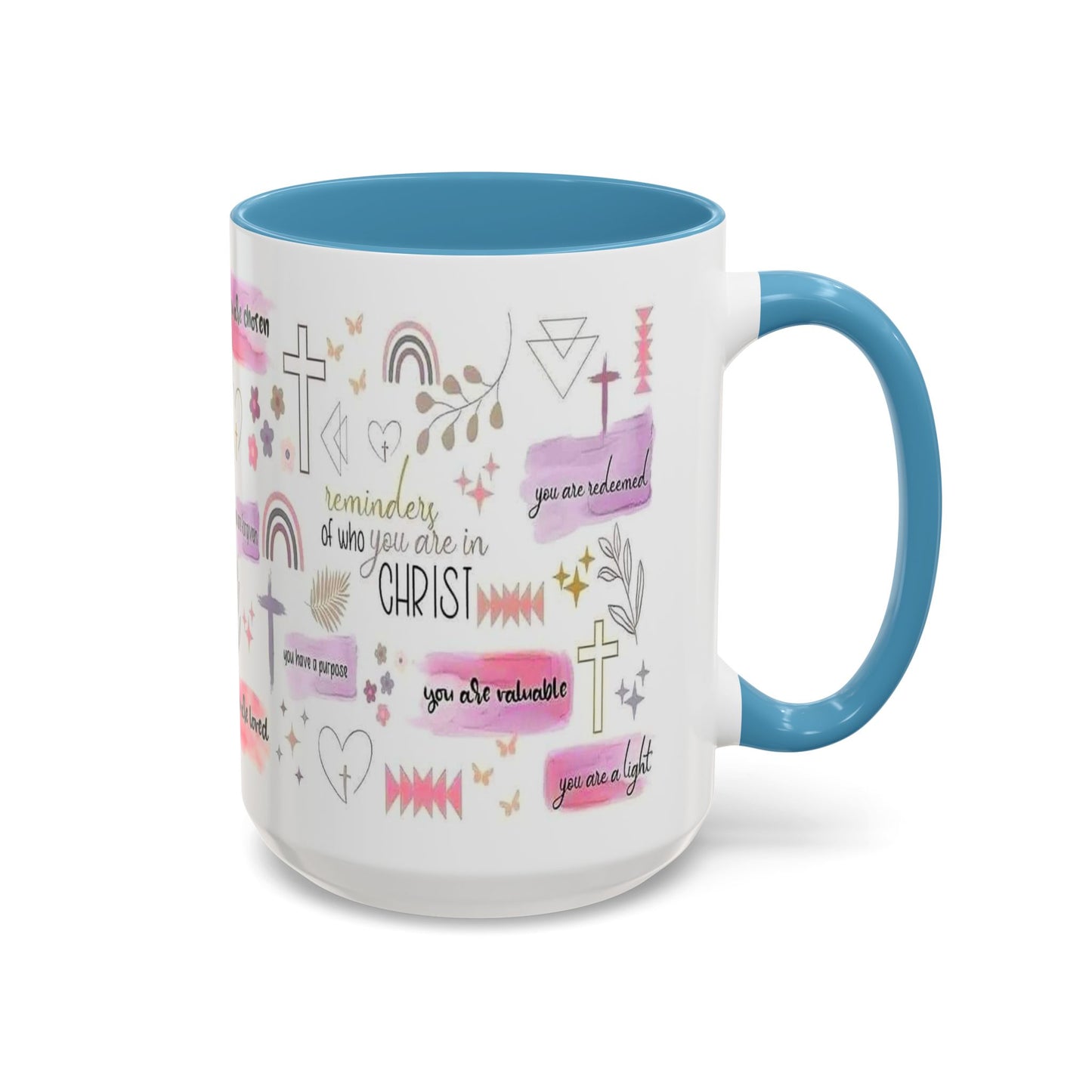 Christian Accent Coffee Mug — "Remind me who you are in Christ" Inspirational Pattern