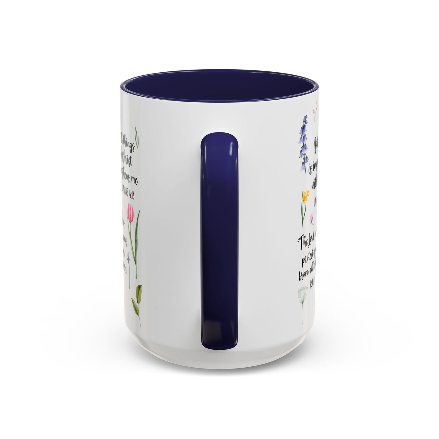 Inspirational Bible Verse Coffee Mug — Floral Scripture Quotes (11/15oz)
