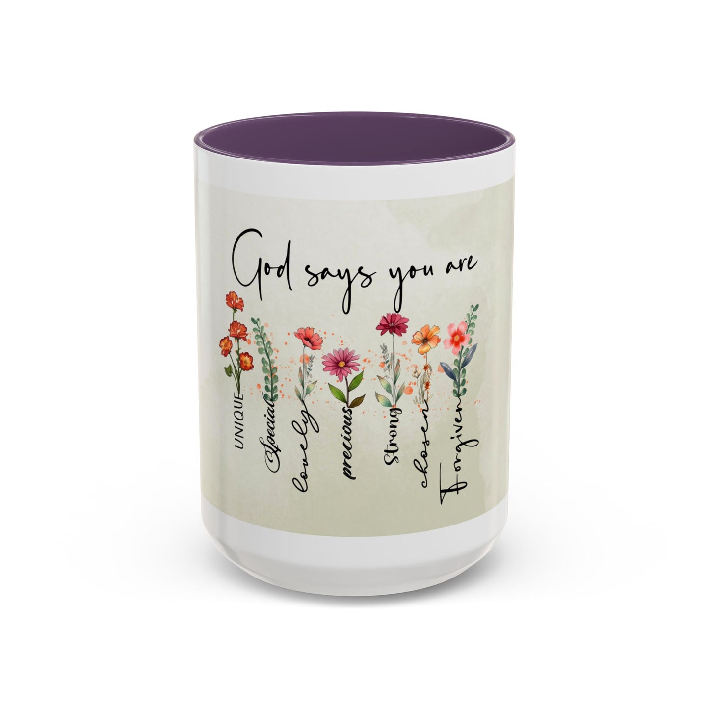 Inspirational Floral Coffee Mug — "God Says You Are" Ceramic Accent Mug (11/15 oz)