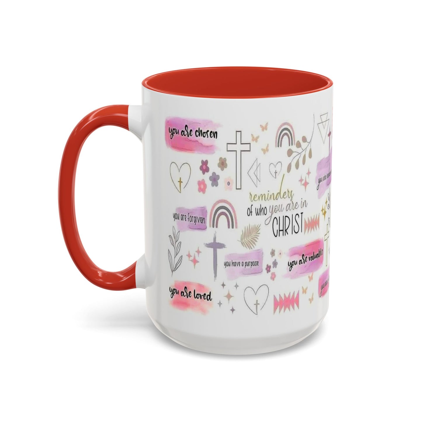 Christian Accent Coffee Mug — "Remind me who you are in Christ" Inspirational Pattern