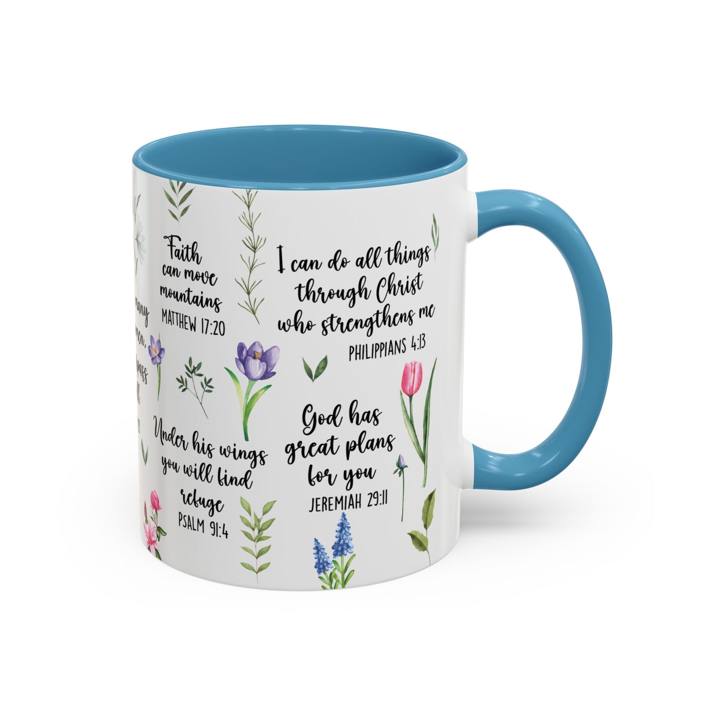Inspirational Bible Verse Coffee Mug — Floral Scripture Quotes (11/15oz)