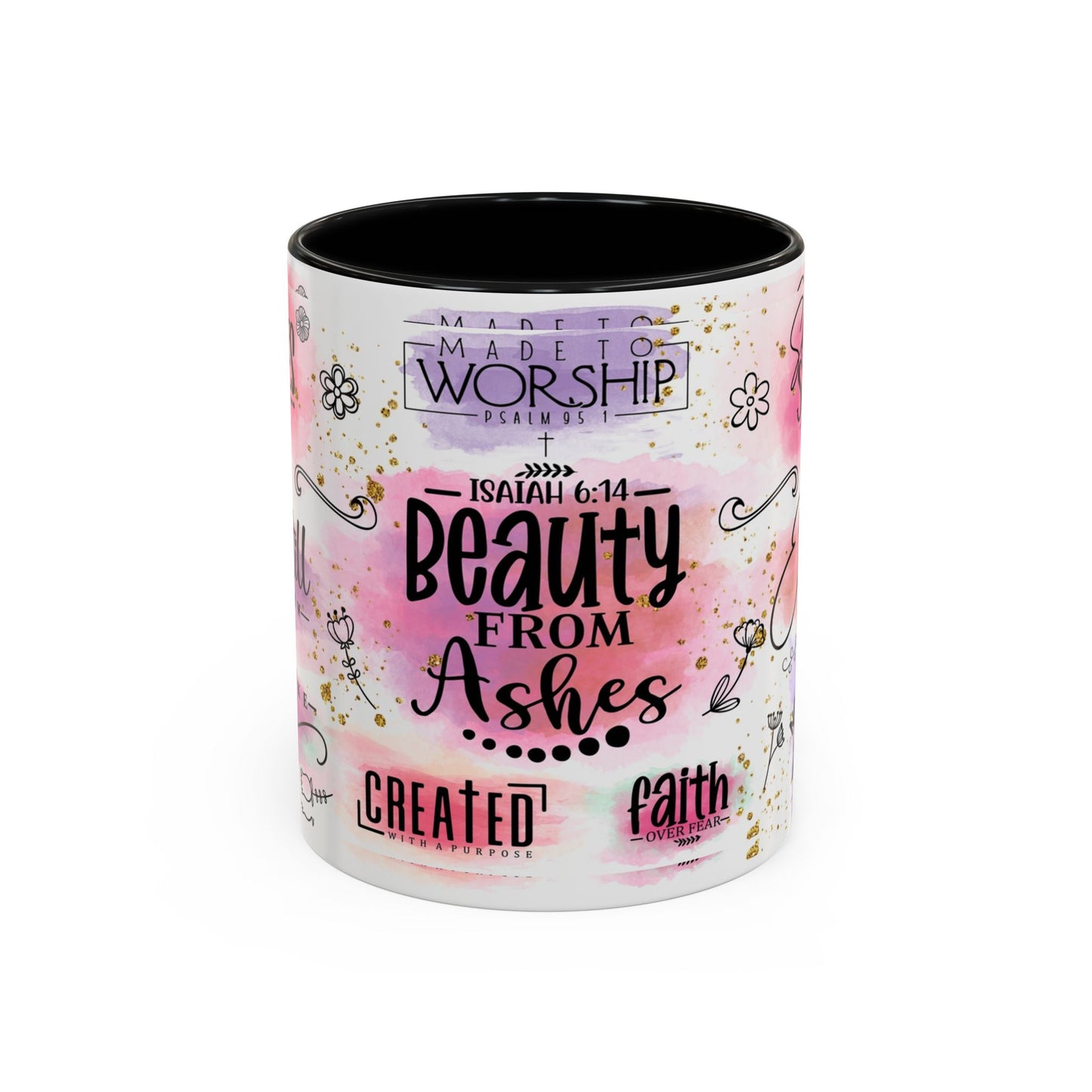 Inspirational Christian Coffee Mug — "Beauty From Ashes" Faith & Strength Accent Mug (11/15oz)