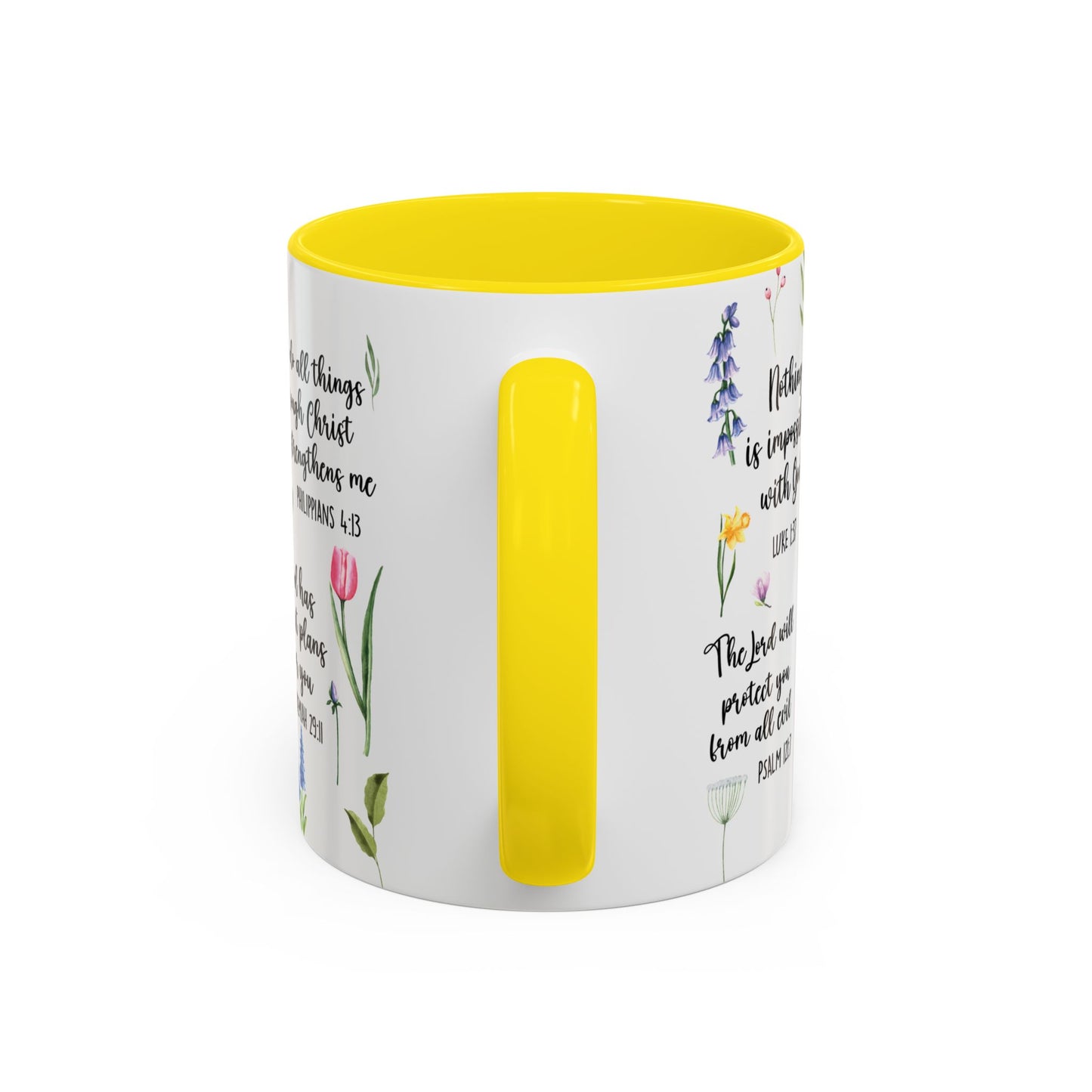 Inspirational Bible Verse Coffee Mug — Floral Scripture Quotes (11/15oz)
