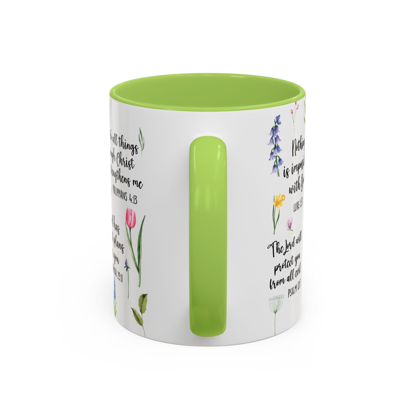 Inspirational Bible Verse Coffee Mug — Floral Scripture Quotes (11/15oz)