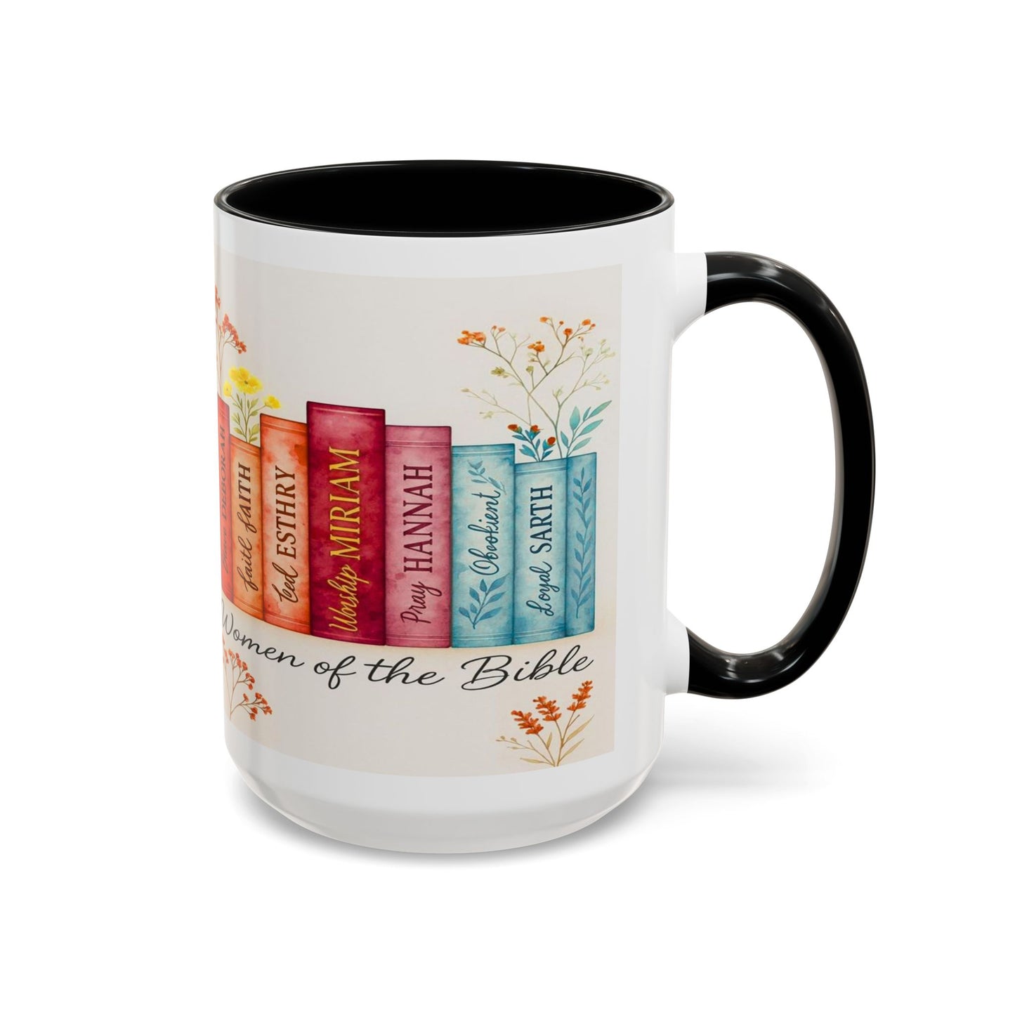 Bible Women Coffee Mug — Floral Illustrated Books Design (11/15 oz)