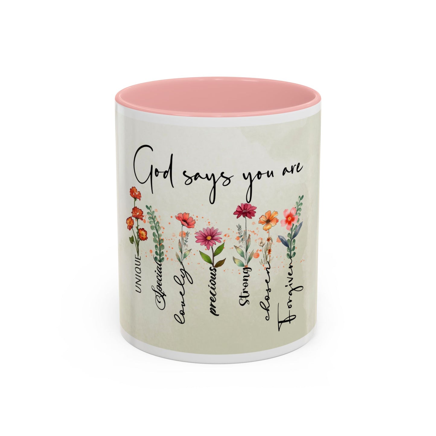 Inspirational Floral Coffee Mug — "God Says You Are" Ceramic Accent Mug (11/15 oz)