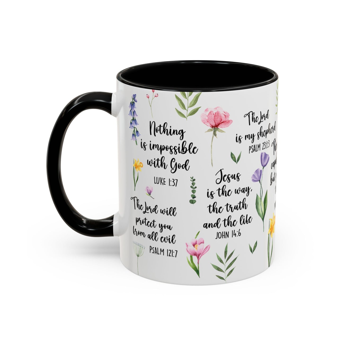 Inspirational Bible Verse Coffee Mug — Floral Scripture Quotes (11/15oz)