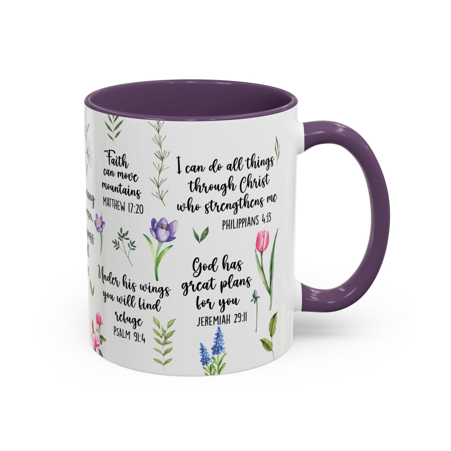 Inspirational Bible Verse Coffee Mug — Floral Scripture Quotes (11/15oz)