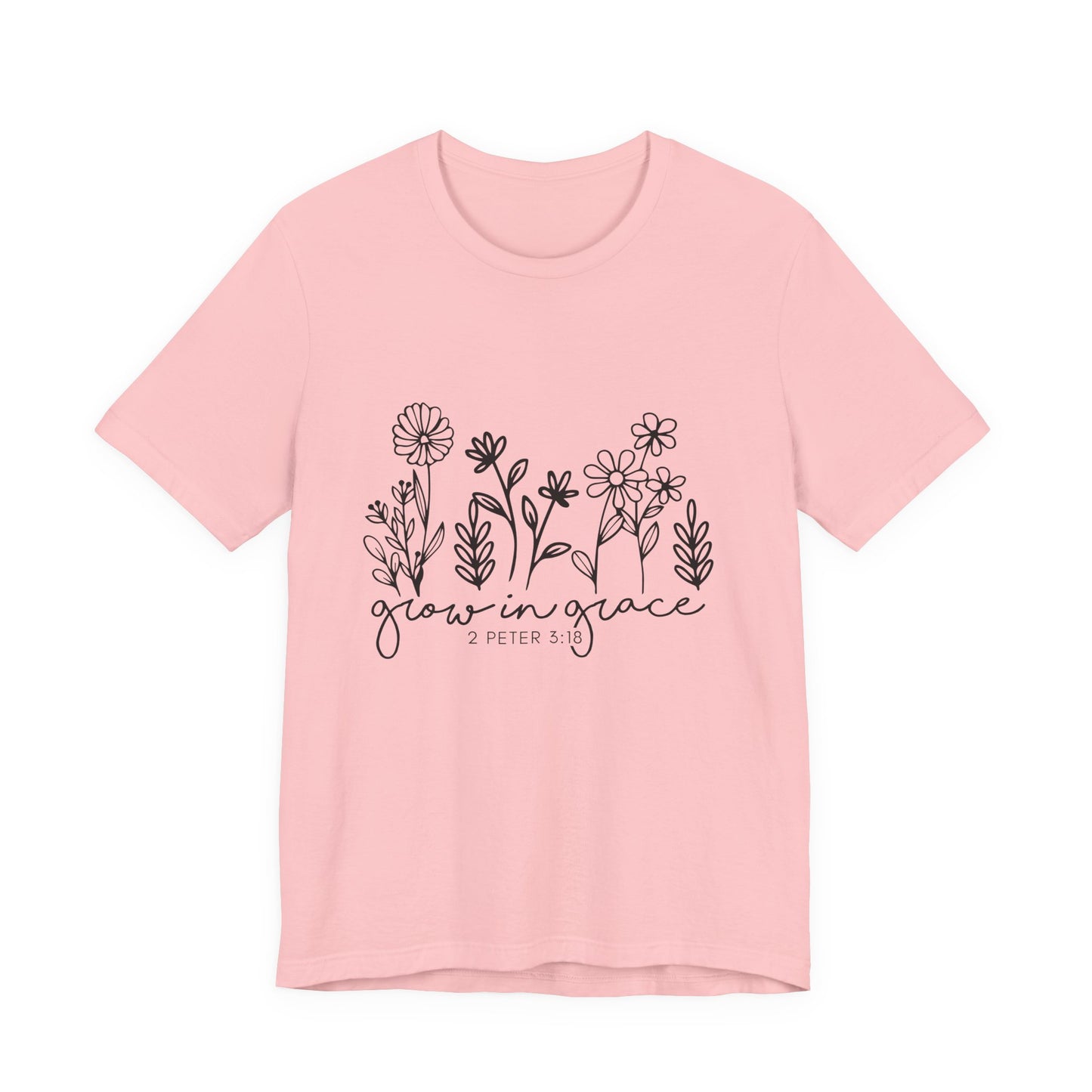 Grow in Grace Floral Tee — Christian Scripture Shirt (2 Peter 3:18)