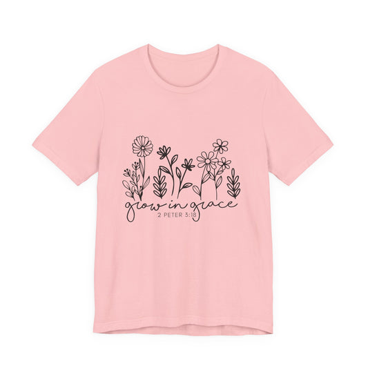 Grow in Grace Floral Tee — Christian Scripture Shirt (2 Peter 3:18)