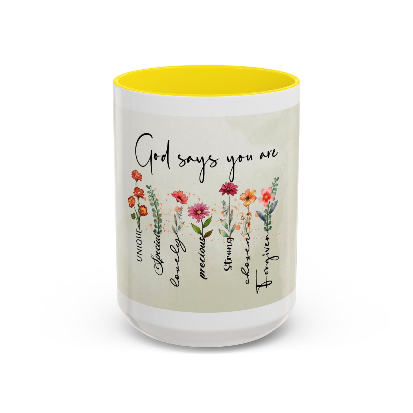 Inspirational Floral Coffee Mug — "God Says You Are" Ceramic Accent Mug (11/15 oz)