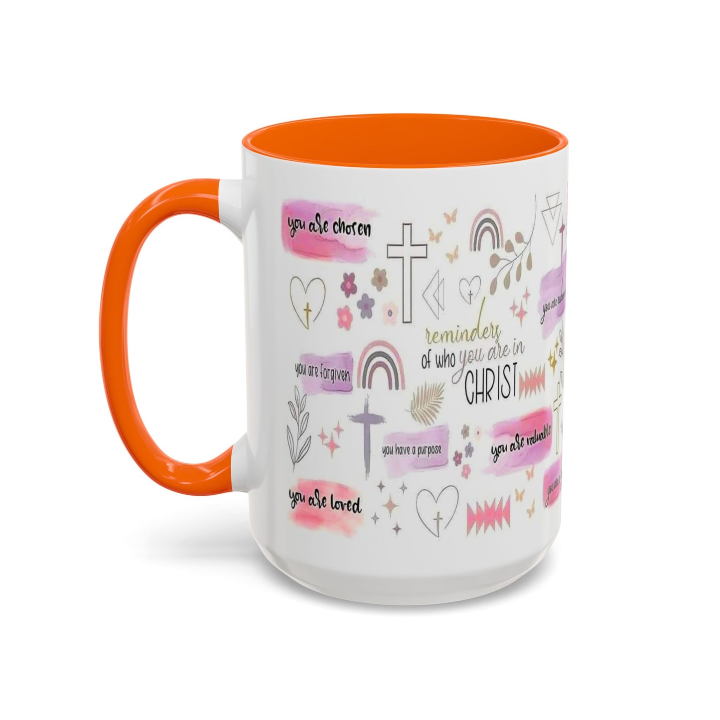 Christian Accent Coffee Mug — "Remind me who you are in Christ" Inspirational Pattern