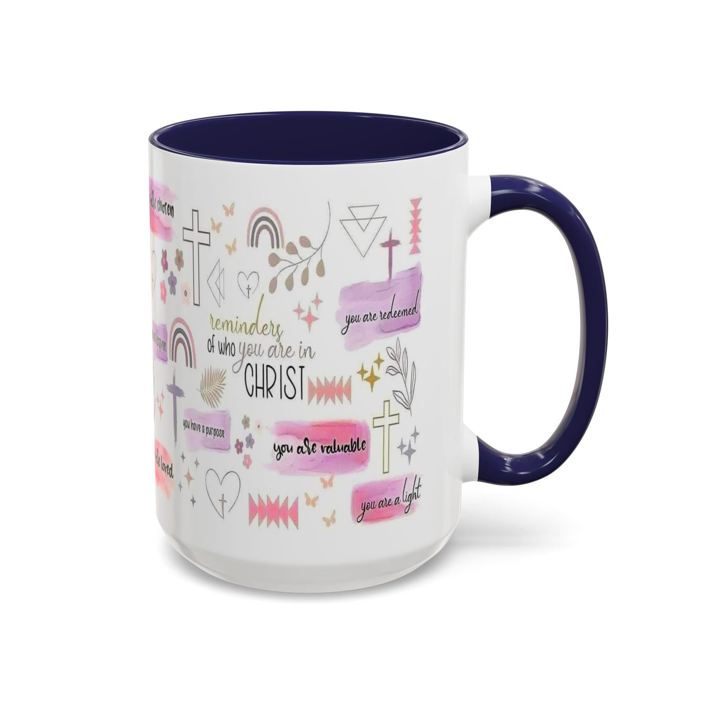 Christian Accent Coffee Mug — "Remind me who you are in Christ" Inspirational Pattern