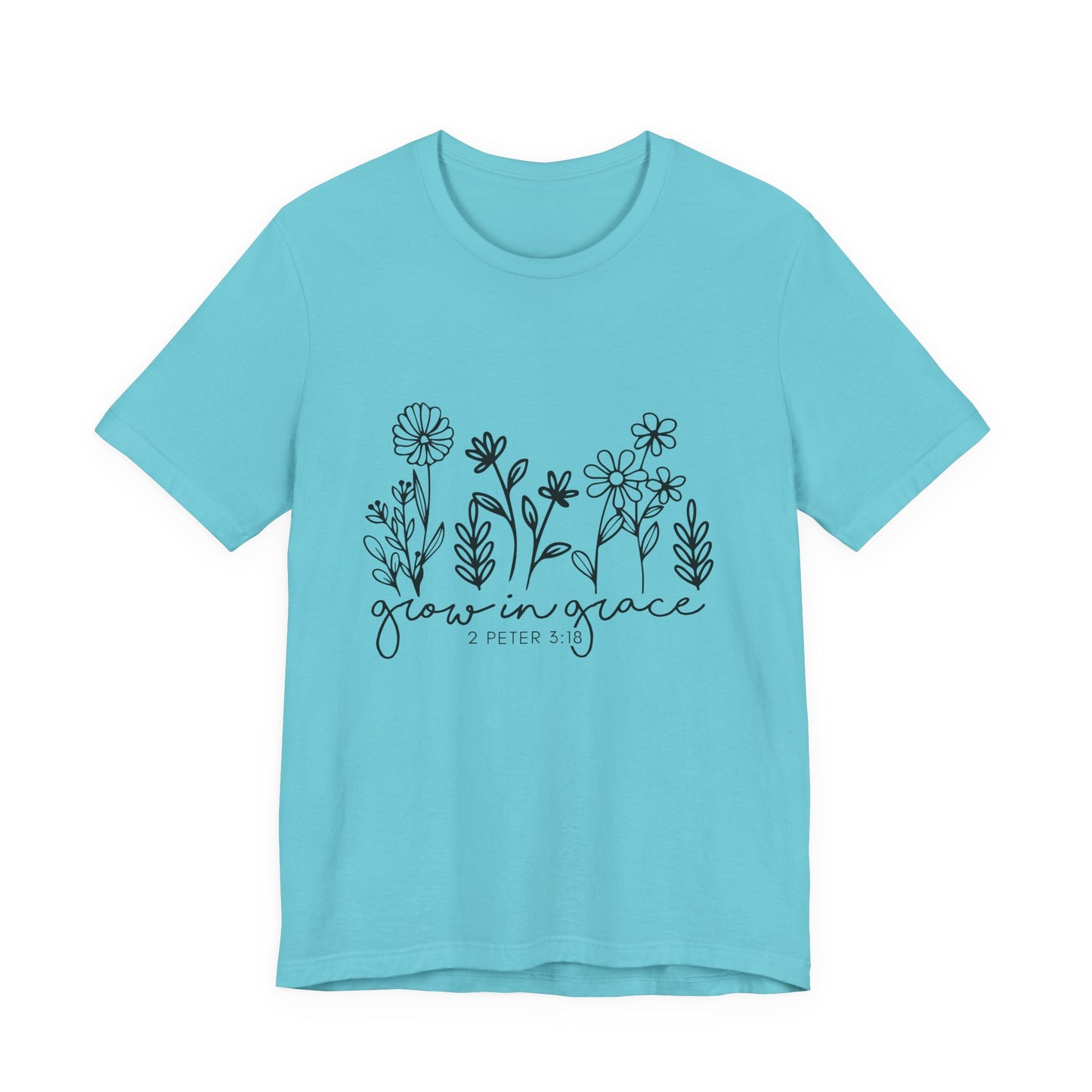 Grow in Grace Floral Tee — Christian Scripture Shirt (2 Peter 3:18)