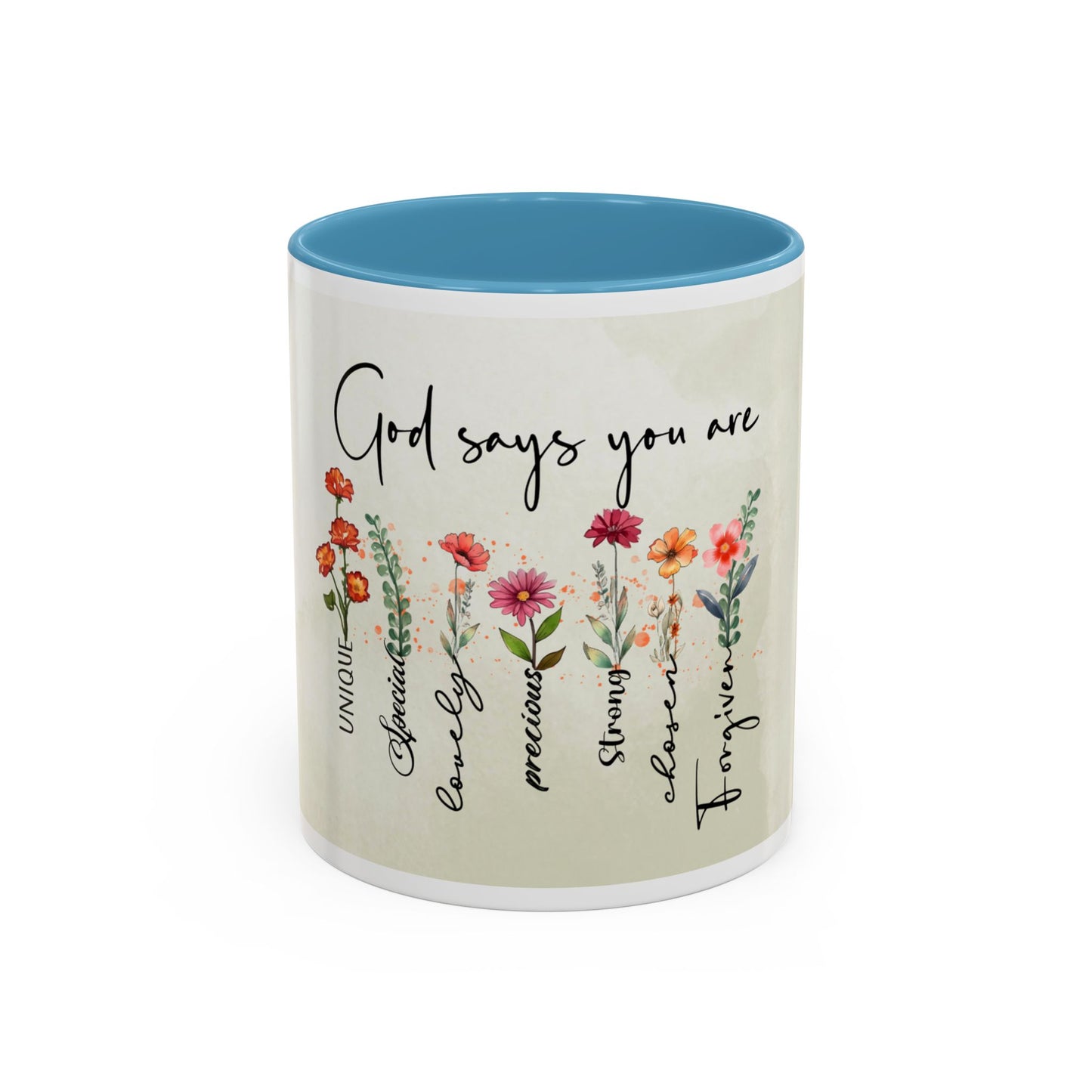 Inspirational Floral Coffee Mug — "God Says You Are" Ceramic Accent Mug (11/15 oz)