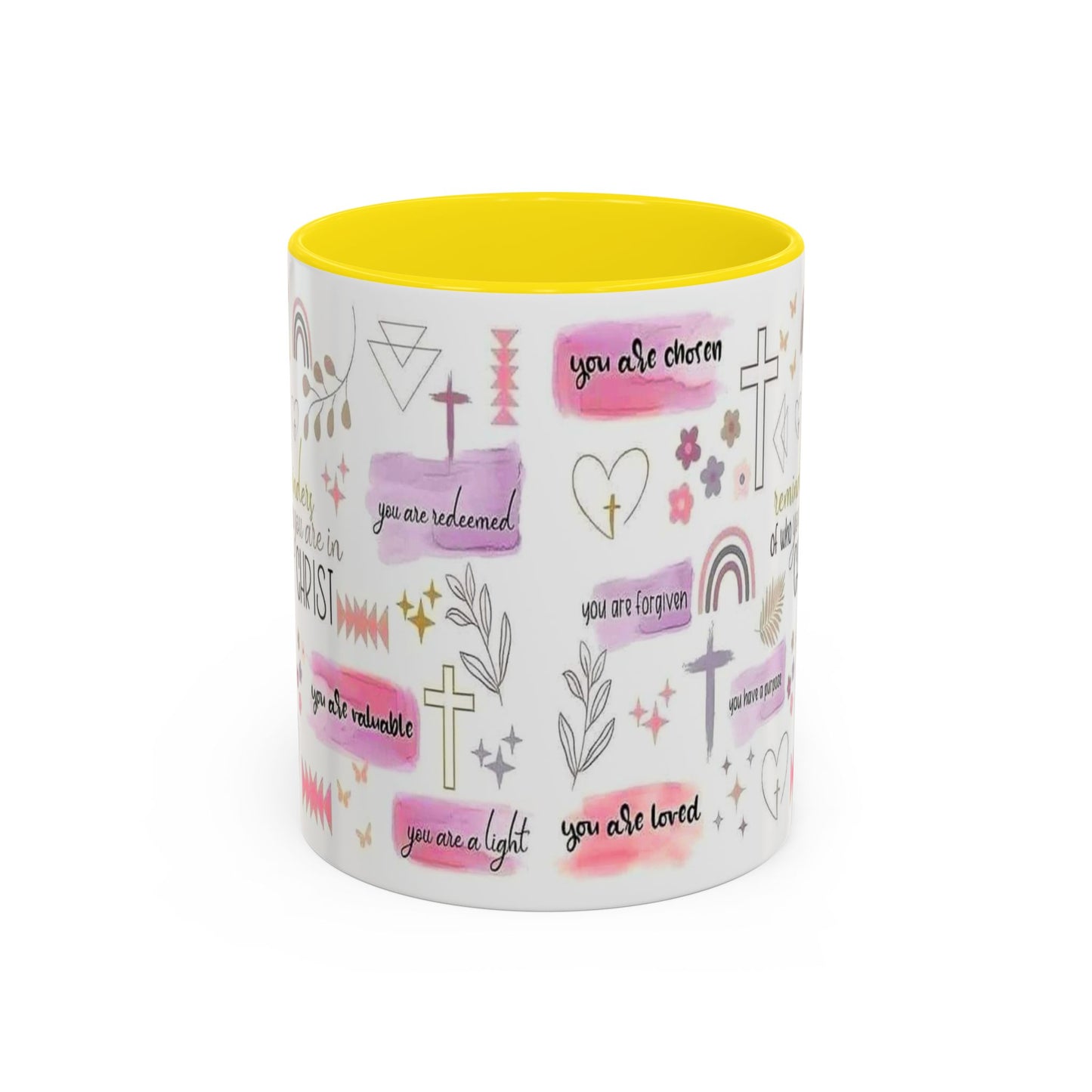 Christian Accent Coffee Mug — "Remind me who you are in Christ" Inspirational Pattern
