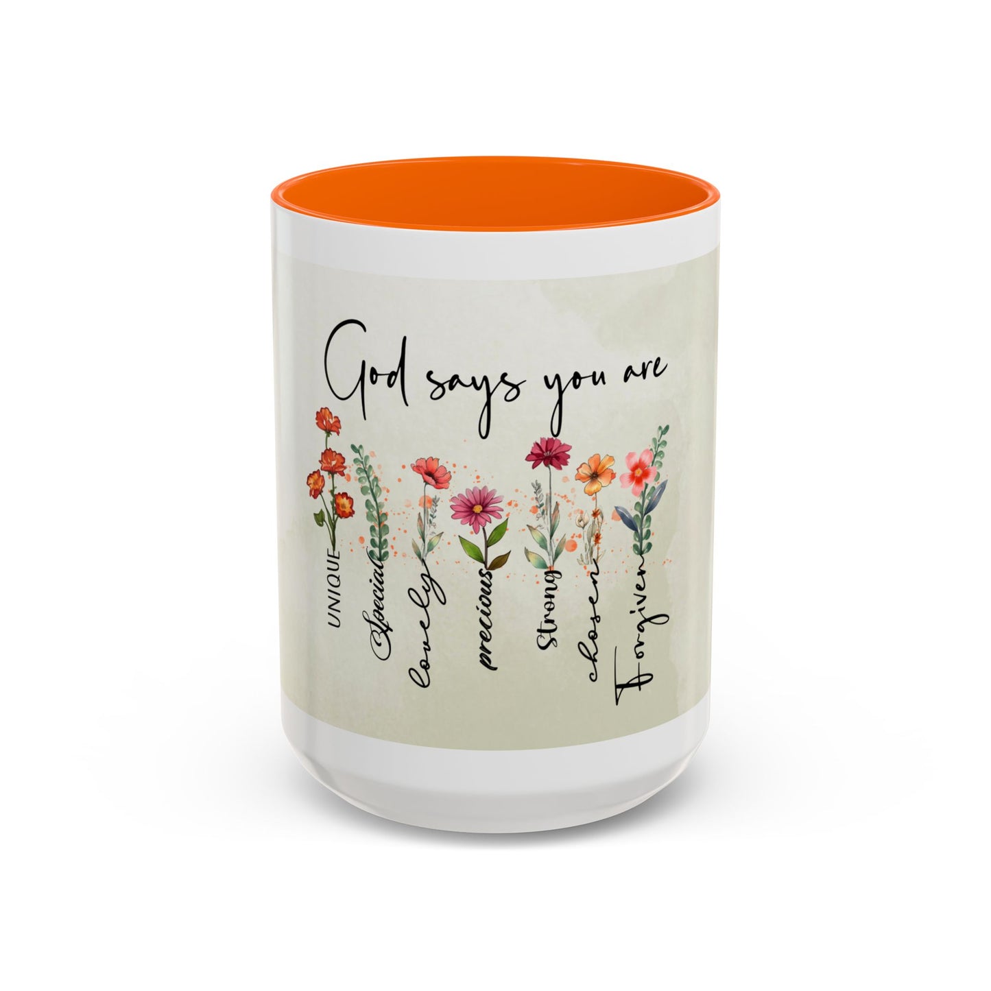 Inspirational Floral Coffee Mug — "God Says You Are" Ceramic Accent Mug (11/15 oz)