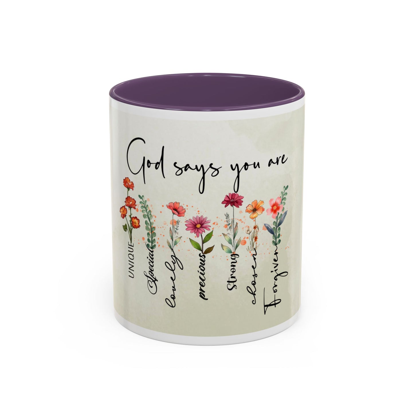 Inspirational Floral Coffee Mug — "God Says You Are" Ceramic Accent Mug (11/15 oz)