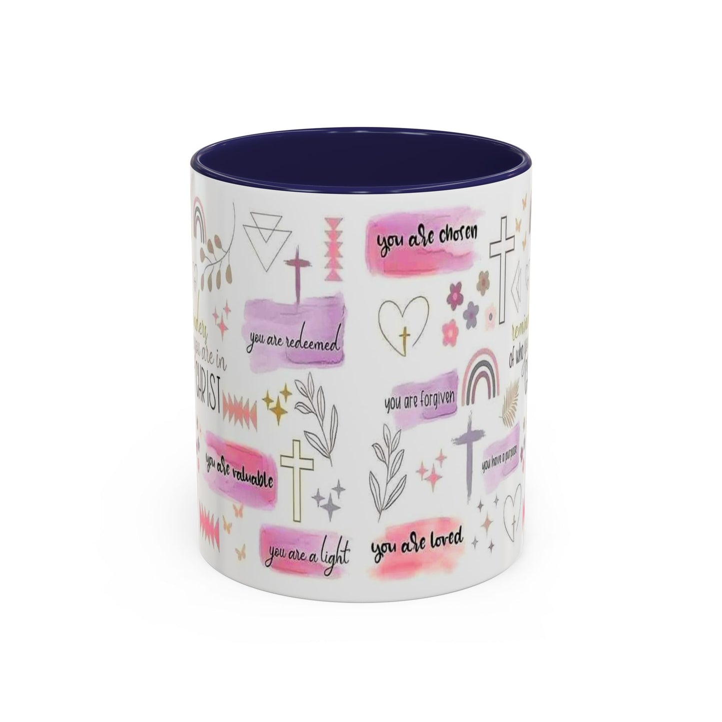 Christian Accent Coffee Mug — "Remind me who you are in Christ" Inspirational Pattern