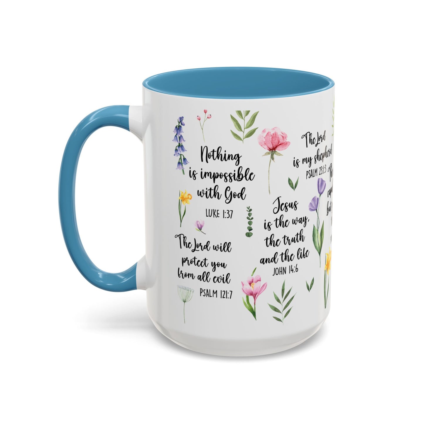 Inspirational Bible Verse Coffee Mug — Floral Scripture Quotes (11/15oz)